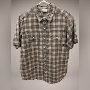 Columbia Men's Tan and Gray Plaid Button Down Shirt